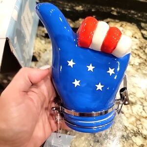 ContainerArt Patriotic Flag Hand Storage Jar Airtight Herb Pot with lid 250ml